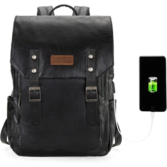 ✨Men Black Montana West Wrangler Leather Purse Laptop Backpack Fashion Backpack - Picture 3 of 7